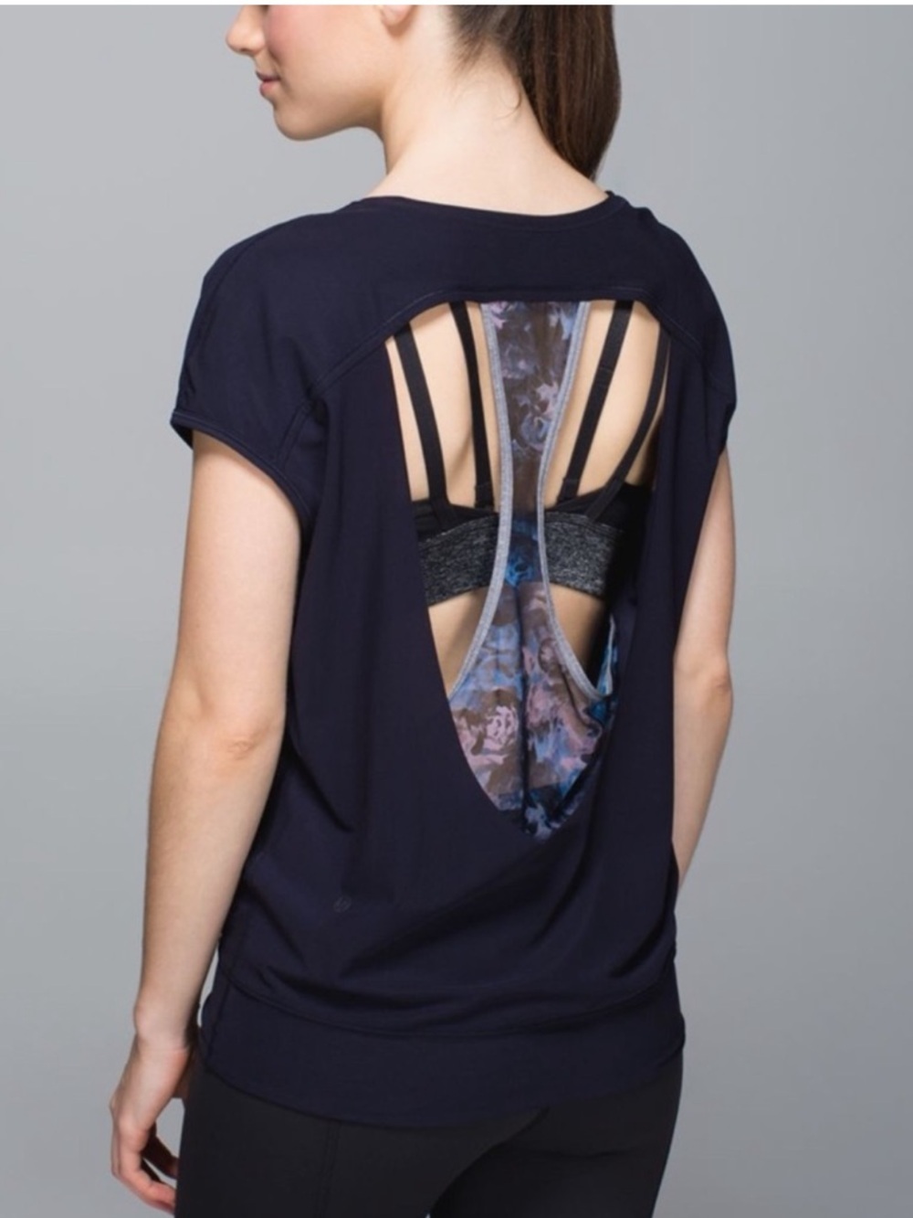 lululemon athletica if you’re lucky tee  navy open-back short sleeve tee